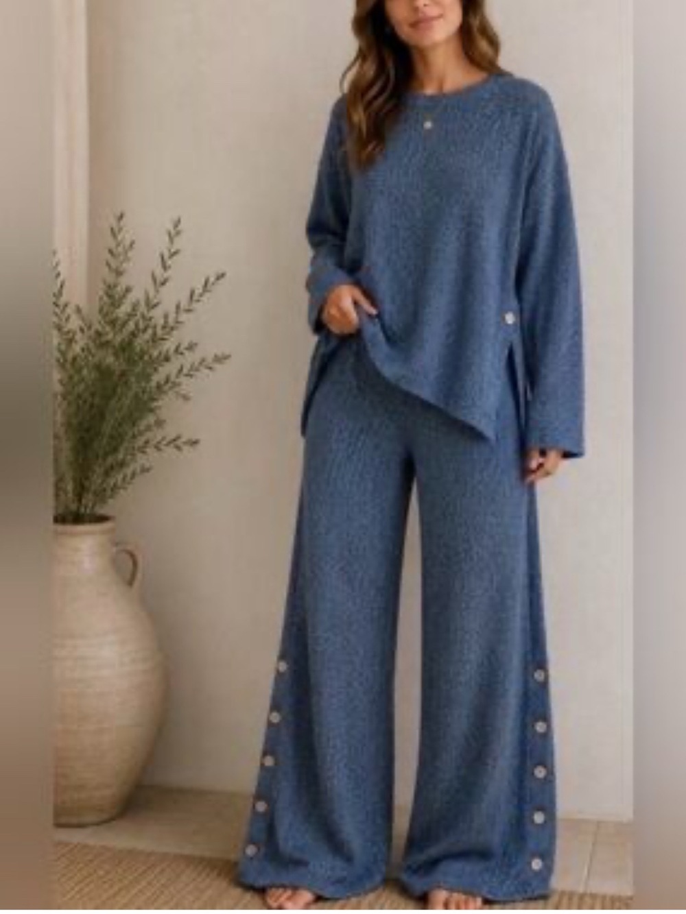 Free People Free-Est Blue Cotton Knit Pant and Sweater Set Size XS